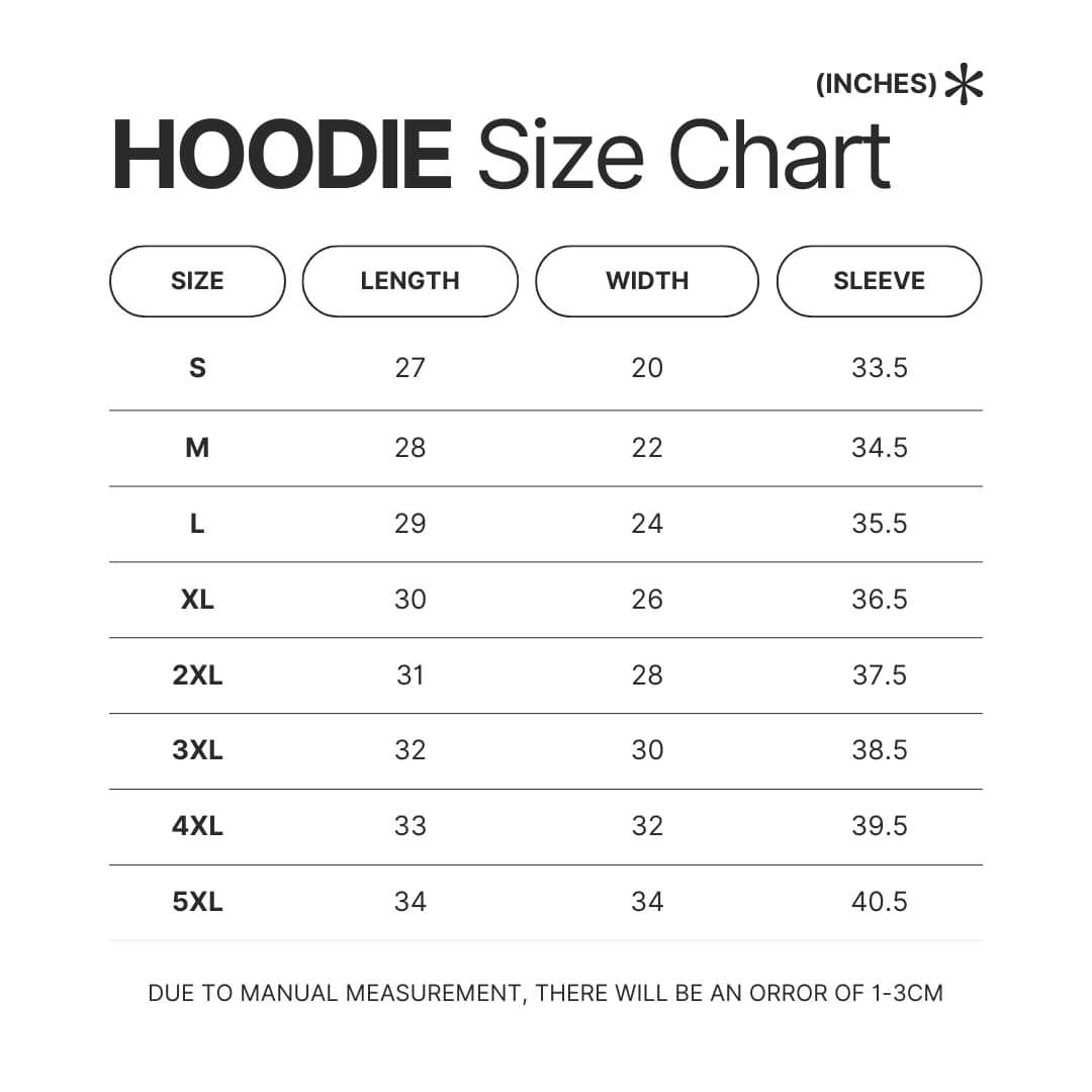Hoodie Size Chart - The Basement Yard Store