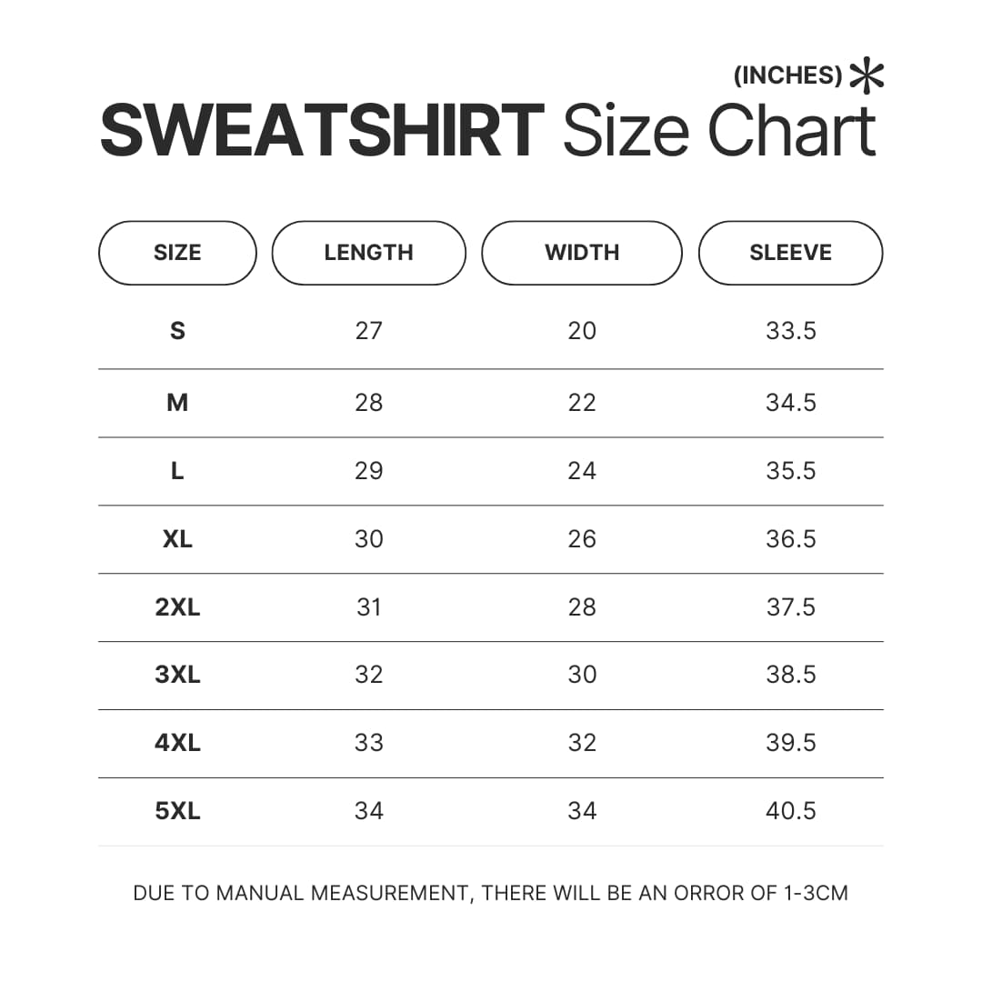 Sweatshirt Size Chart - The Basement Yard Store