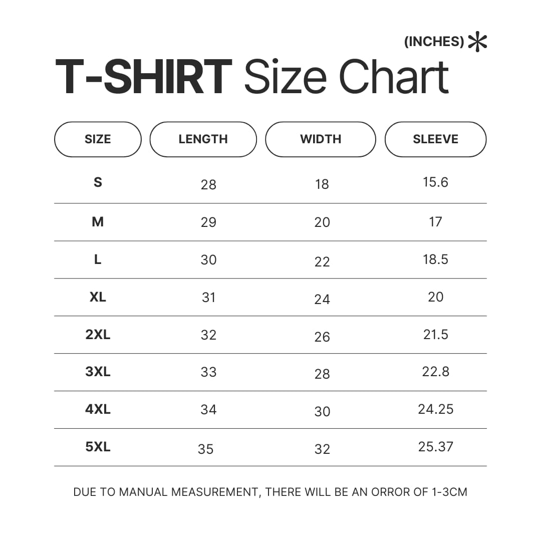 T shirt Size Chart - The Basement Yard Store