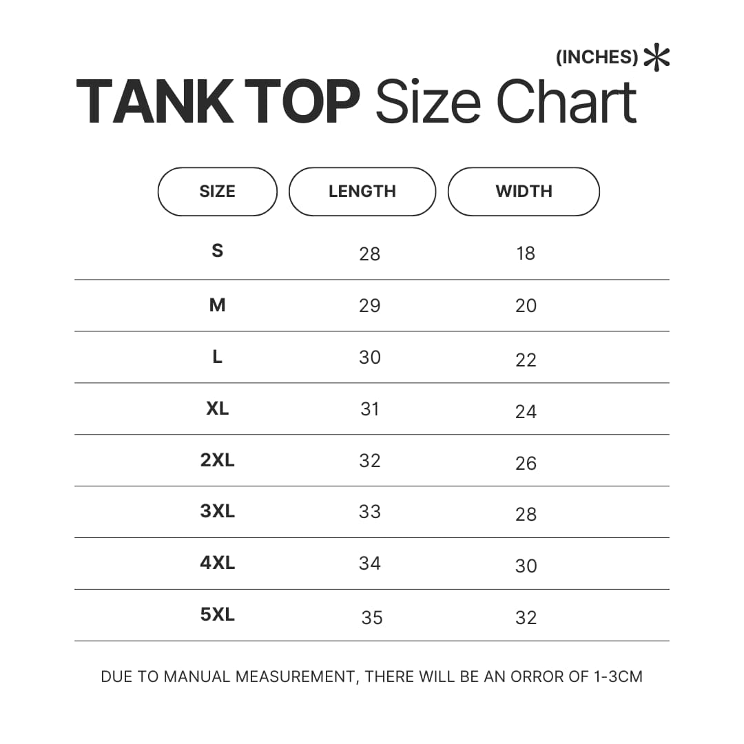 Tank Top Size Chart - The Basement Yard Store