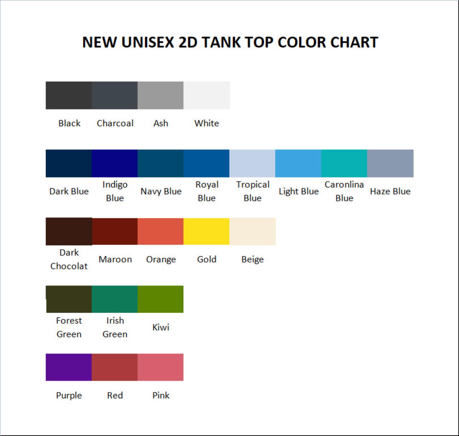 tank top color chart - The Basement Yard Store